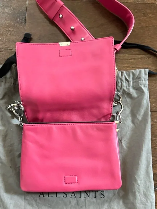 Allsaints Captain Leather Flap Shoulder Bag-Fuscia-EUC - Picture 10 of 16